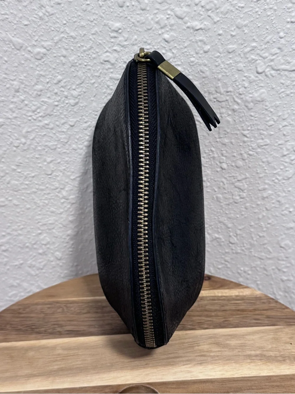 Madewell Black Leather Makeup Pouch Cosmetic Case Bag Clutch Small Zip Top